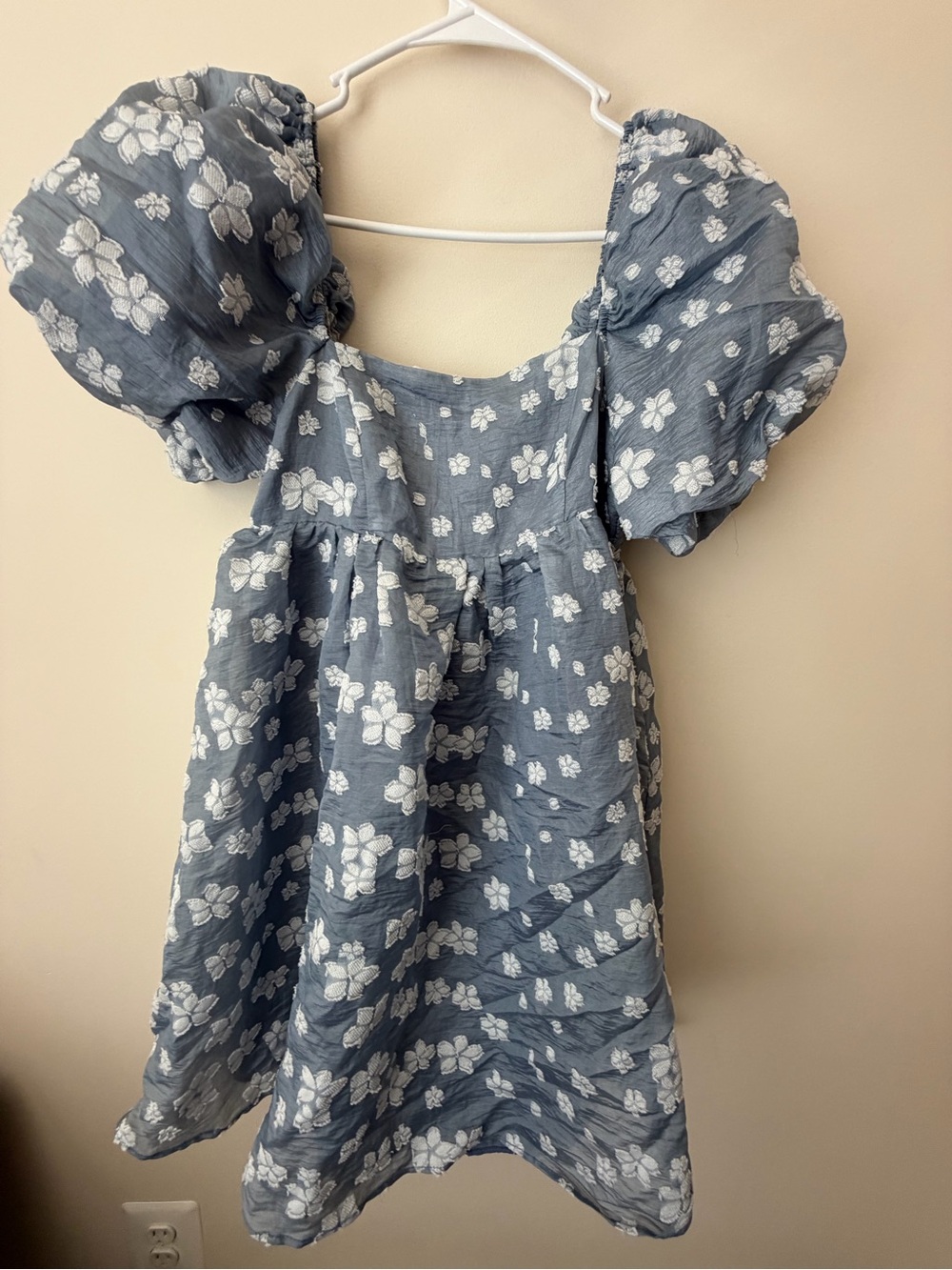 Storia Blue Floral Puff-Sleeve Mini Dress